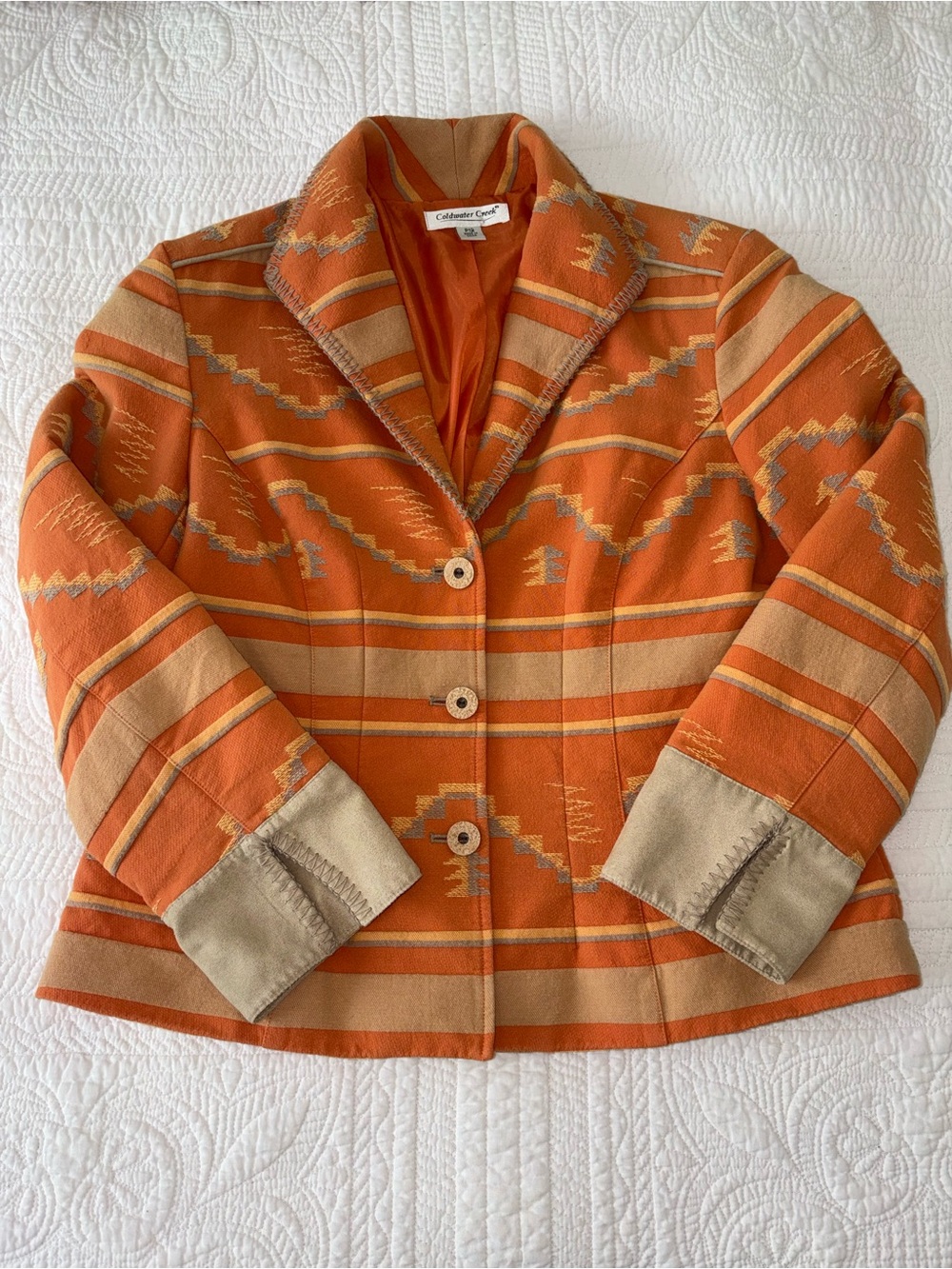 Coldwater Creek Orange Southwestern Patterned Blazer